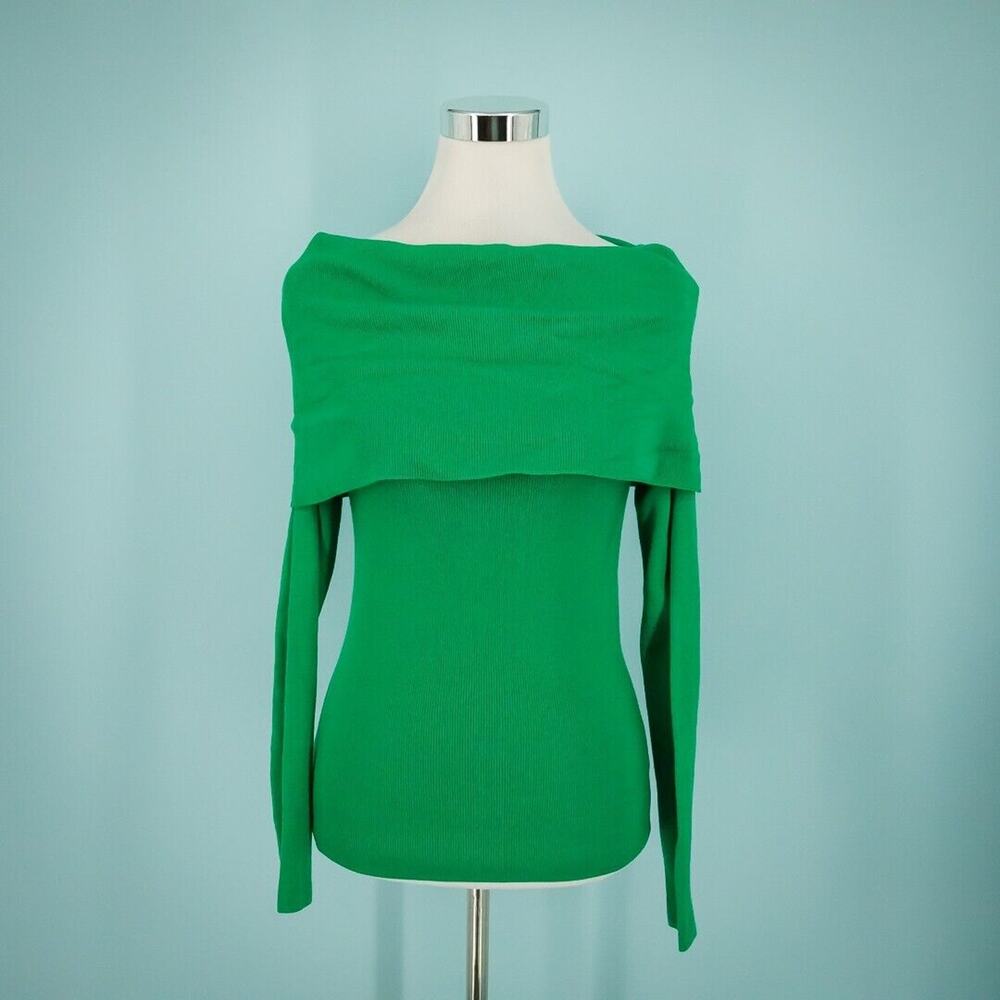 Ett Twa Anthropologie Size Small S Cecily Green Fold Off the Shoulder Sweater
